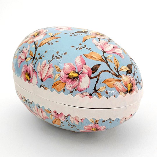 6" Blue Springtime Flowers Papier Mache Easter Egg Container ~ Germany